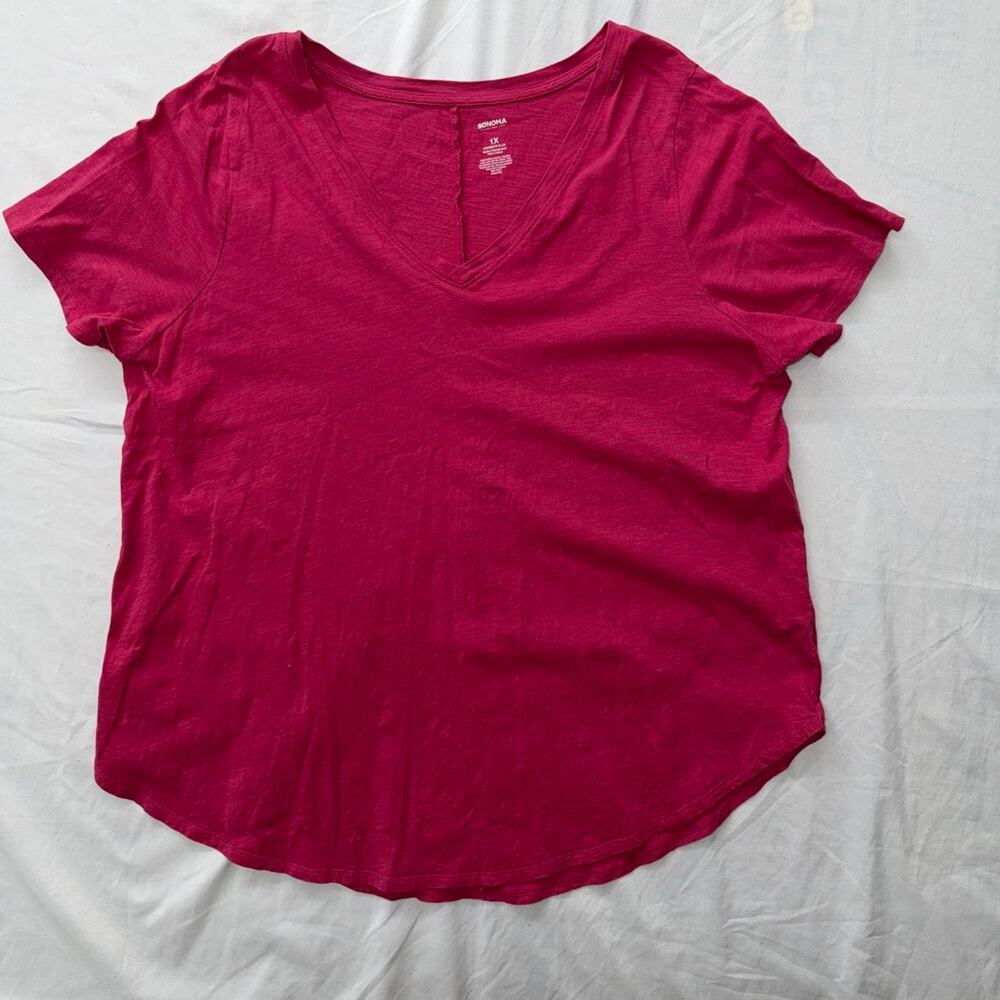 Sonoma Goods For Life Hot Pink V-Neck Tee